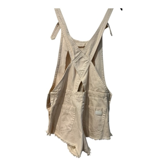 ZEE.GEE.WHY. Beige Cotton Overall Shorts Women’s Size M Frayed Hem Romper - Picture 5 of 8